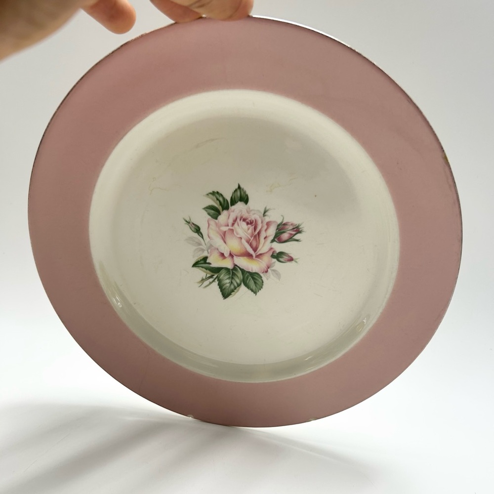 🌷Homer Laughlin Lifetime -  Pink Rose Platter with Platinum Trim.